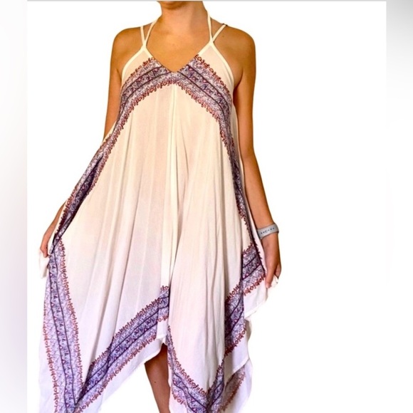 O’Neill Casual Cream and Red Border Print Women's Dress - Picture 1 of 10